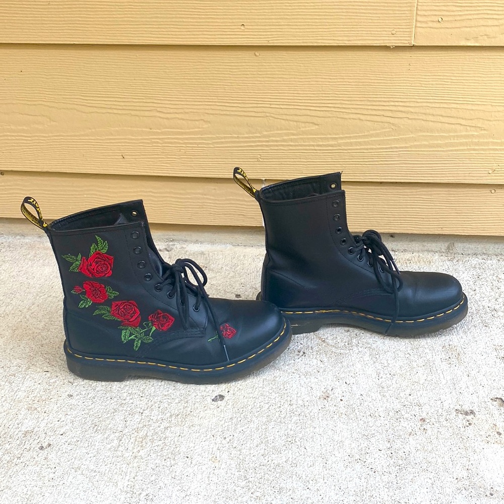 Doc Martens with beautiful rose engravings.